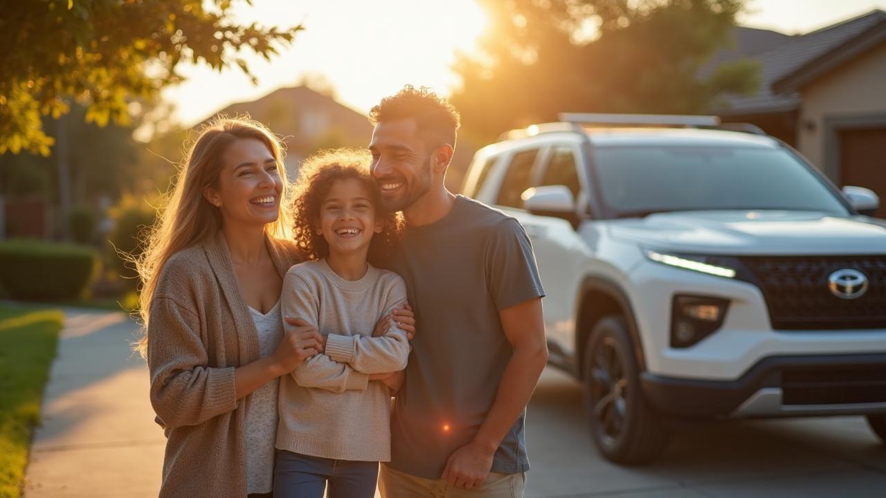 Happy family with their car - auto insurance protection